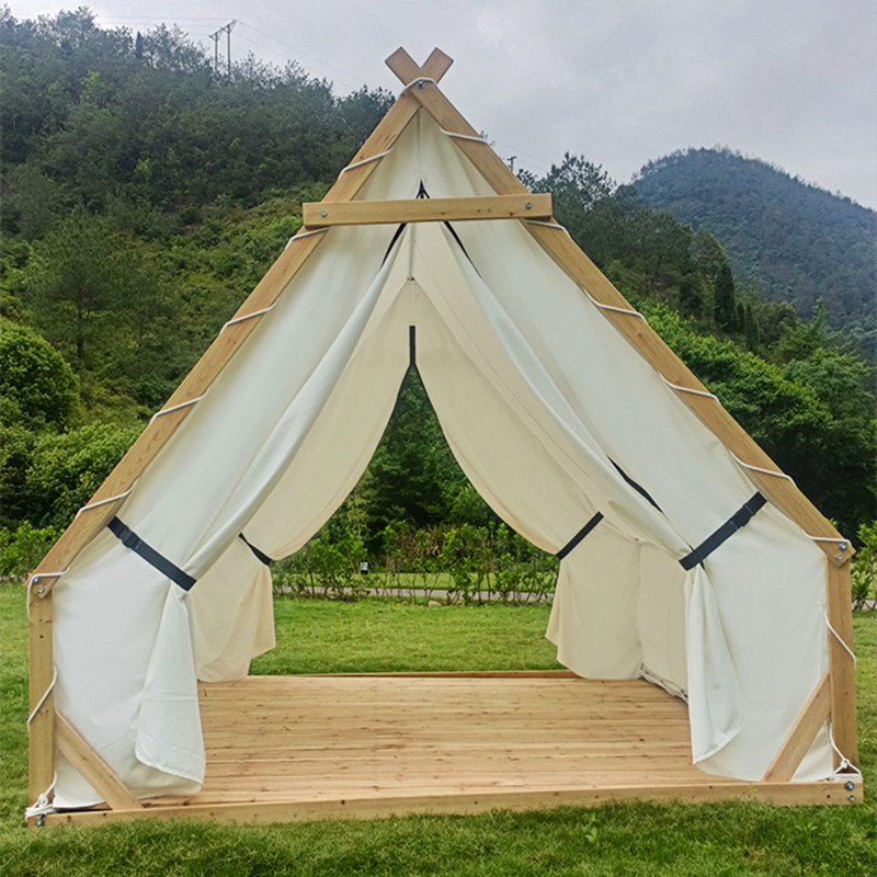 户外网红露营烧烤餐饮帐篷火锅三角帐篷野奢民宿小屋防雨防晒天台
